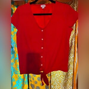 J. Crew Factory V-Neck Textured Tie Front Top Green Size small